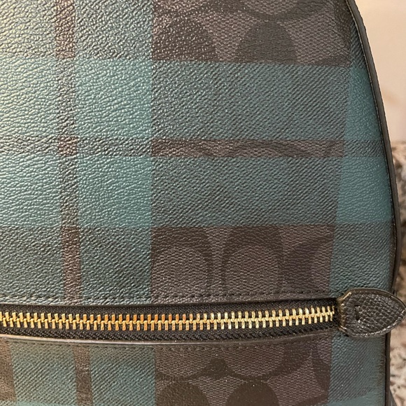 Coach Signature Green & Black Plaid Leather Backpack NEW with tags - Picture 4 of 11